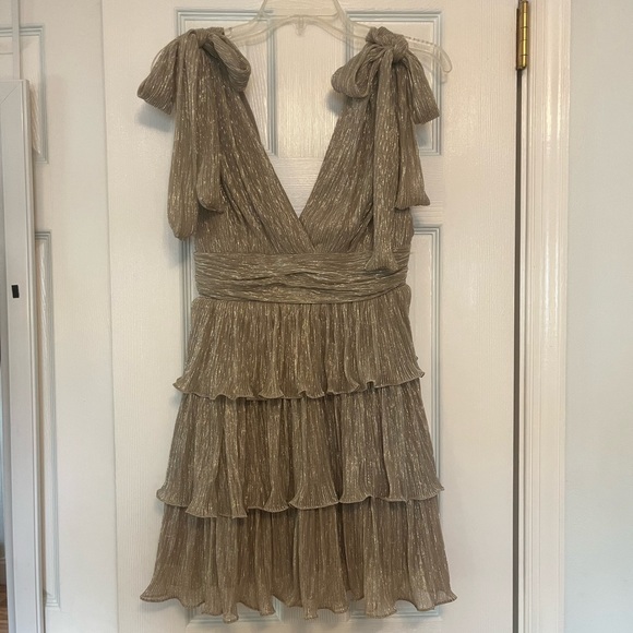 Mable Gold Sparkle Tie Strap Tiered Mini Dress - Picture 2 of 6